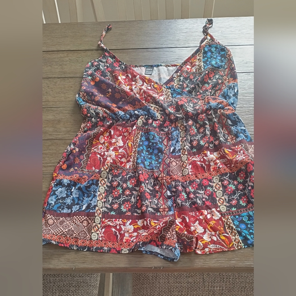 Shein NWOT size large 8/10 multicolor patchwork romper